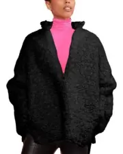 NWT Cynthia Rowley - Faux Fur Shearling Pull Over Quarter Zip - Black