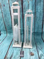 Set of 2 Home Reflections Slim /Ivory color /w/Flameless Taper Candles Timer BN