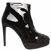 Women's Ankle Boots Heels RICHMOND 1638 Velour Nero Patent Leather Black Studs