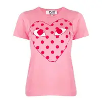 在飛比找momo購物網優惠-【川久保玲】女款 點點愛心臉 粉紅色短袖Ｔ恤(M號)
