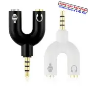 Black/White U Shape 3.5mm Y Headset Adapter Jack Splitter f Audio Headphone MIC