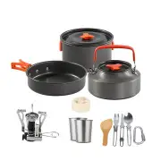 14 Pcs Camping Cooking Cookware Set Pots Pans Cups Stove Kettle Tableware