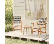 Solid Acacia Wood Garden Chairs Set of Two with Poly Rattan Backrest and Seating Area