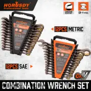 HORUSDY 24Pc Ratchet Spanner Combination Set SAE Metric Wrench CRV 72 Tooth Au