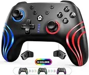 Wireless Switch Pro Controller with Hall Triggers, PC Pro Controllers for Nintendo Switch/Lite/OLED/PC/Android/IOS/Steam with 9-Cool RGB LEDs, 6-Axis Gyro Sensor Wake-up Vibration Turbo - Black