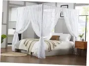 Lace Canopy Bed Curtains Set Consists of 8 48" x 78" Canopy Queen/King White