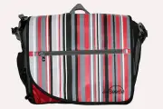 NEW ~ BNIB Baby Nappy Bag Change Mat Grey Red Retro Stripes ~ Little Beetle GIFT