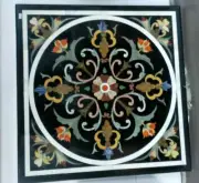 20" Elegant Black Marble Inlay Side Table for Stylish Home and Living Decor