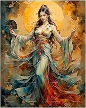 Traditional Clothing Paint by Numbers Kit for Adults - DIY Elegant Woman in Moonlight Painting on Canvas 16x20 Inches, Acrylic Paint Set for Beginners, Cultural Art for Home Decoration/Gifts