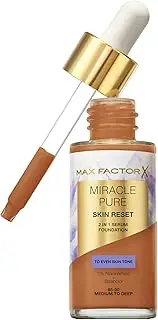 Max Factor Miracle Pure 2in1 Skin Reset Serum Foundation, 85-90, Medium to Deep, Vegan Formula, Evens Skin Tone, Medium Coverage, Satin Matte Finish, Niacinamide & Bisabolol, 30ml