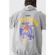 Mens Charcoal Oversized Washed Pokemon Garchomp License Hoodie