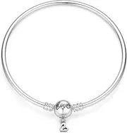 [HappyStar] 925 Sterling Silver Snake Chain Bracelet Fully compatible with Pandora charms, With Mickey Mouse head Clasp Charm Bracelets gifts for Teen Girls Women