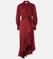 [Zimmermann] Zimmermann Ruffled silk satin wrap dress AU 16 burgundy