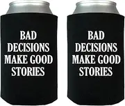 Rogue River Tactical Funny Sarcastic Bad decisions Make Good Stories Joke Collapsible Beer Can Bottle Beverage Cooler Sleeves 2 Pack