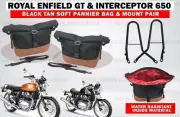 Royal Enfield "Black Tan Soft Pannier Bag & Rail" For Gt & Interceptor 650