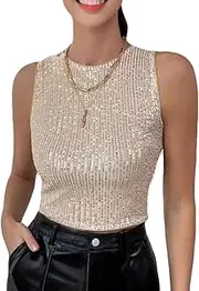 [Generic] Women's Contrast Sequin Clubwear Stretchy Solid Crop Tank Top