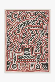 150' x 215' | Machine Washable Runner Rug | Kid & Pet Friendly | Indoor Rug | Keith Haring Funny Gallery Ivory & Red | Ruggable