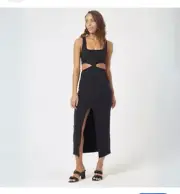 L Space Skylar Black Ribbed Maxi Dress Side Cut Out Beach Boho Casual S NWT