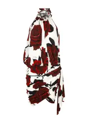 Balmain Rose-print Halterneck Draped Mini Dress - White - 36 (UK8 / S) 36 (UK8 / S)