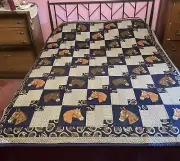 QUILT patchwork horses 64x80 handmade blue quarter horse heads