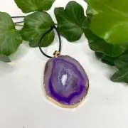 Large Purple Agate Slice Gemstone Pendant with Cord Necklace (A) FREE POSTAGE