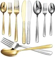 OKUMEYR 2Set Stainless Steel Steak Cutlery Ergonomic Handled Dinnerware Includes Spoons Forks for Home Restaurant Use Dishwasher Safe Easy to Clean