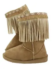BROWN BOHO STYLE WISPY FRINGE BOOT TOPPER
