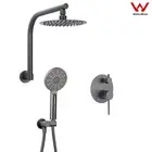 Gun Metal 8/10/12" Shower Head Handheld Gooseneck Wall Arm 2-Ways Diverter Valve