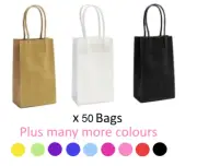 50 x Micro Small Kraft Paper Bags with handles Shopping Carry Craft bags in Bulk