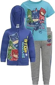 [PJ Masks] Boys Catboy, Gekko and Owlette 3 Piece Zip Up Hoodie, T-Shirt and Pants Set for Toddler and Little Kids