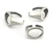 Open Oval Ring Adjustable Antique silver plated brass (18mm 8US inner size) 4201