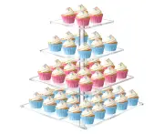 Vivva 4 Tier Cupcake Stand with LED String Light Acrylic Cupcake Display Stand Square Cupcake Tower Holder