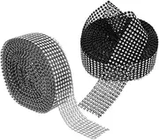 jojofuny 2 Rolls Rhinestone Ribbon Rows Self Adhesive Bling Wraps for Cake Decorations Birthday Wedding Crafts Black Silver Electroplated Faux Rhinestones