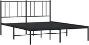 vidaXL Double Size Metal Bed Frame with Supportive Headboard and Extra Storage Space, Sturdy Steel Construction, Black