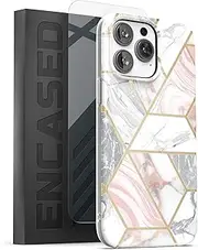 [ENCASED] Magnetic Case Designed for iPhone 14 PRO with Screen Protector - Compatible with MagSafe Phone Accessories (Geometric Marble)