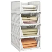 Pinkpum Stackable Plastic Storage Basket, Storage Bins 4 Pack, 4L White
