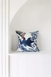 Mexican Painter Pillow Case, Frida Floral Decorative Cushion, Mexican Painter Art Garden Country - White Blue Owl