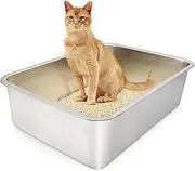 ULIGOTA Stainless Steel Cat Litter Box, Large Cat Litter Box (24" x 16" x 6"), Metal Litter Box for Kitty and Rabbits, No Odor Left & Non Stick Surface