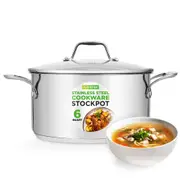NutriChef Stainless Steel Stock Pot, 18/8 food-grade steel, heavy-duty, induction-compatible. Perfect for soups, stews, and simmering. See-through lid, dishwasher safe for easy cleaning