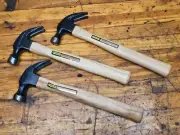 Vintage STANLEY 16oz Curved Claw Nail Hammer Hickory Handle 51-616 NOS Lot Of 3