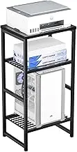 GEORIS Industrial Printer Stand 3 Tier, Home Printer Wood Table with Wire Storage Shelf for Scanner Fax Machine, Heavy Duty Metal, Black