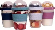Salda 4 Pack 20 oz Breakfast On the Go Cups, Take and Go Yogurt Cup with Topping Cereal Cup with spoon, Overnight Oats or Oatmeal Container Jar, Colorful Set of 4