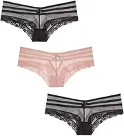 [GOODLUKE] Lace Side Panties, Sexy Lingerie Low Waist Panties Bikini Underwear Breathable Without Trace Buttock Nylon/Nylon Material 3 Pieces