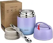 17 oz Insulated Lunch Containers Hot Food Jar, Wide Mouth Lunch Thermo for Hot Food Kids Adults, Vacuum Stainless Steel Thermo Lunch Box with Handle Folding Spoon for School, Office(Purple Blue)
