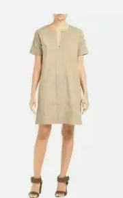 THEORY Slit Front Shift R Women Dress Small S Flax Beige Caliver Linen $325
