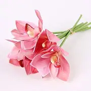 Artificial & Dried Flowers - 6Pcs/Set Artificial Flowers Orchid Real Touch Cymbidium Flower Bridal Bouquet Wedding Flowers Decoration for Table Arrangement (B)
