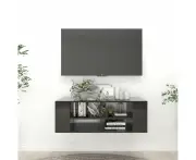 High Gloss Black Wall-Mounted TV Cabinet Adjustable Shelves Storage Organizer