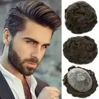 Natural Mens Hair Replacement Toupee Thin Skin System Wig Human Hair Piece Brown