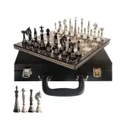 Collectible Metal Brass Chess Set Tribal Warli Art in Leather Storage Box. (1...