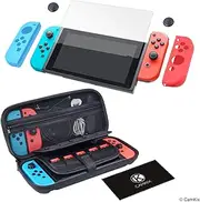 CamKix Grip and Protection Kit Compatible with Nintendo Switch: Nylon Case with 20 Game Card Inserts, Tempered Glass Screen Protector, Joy Con Covers, Thumb Grip Cover, Cleaning Cloth